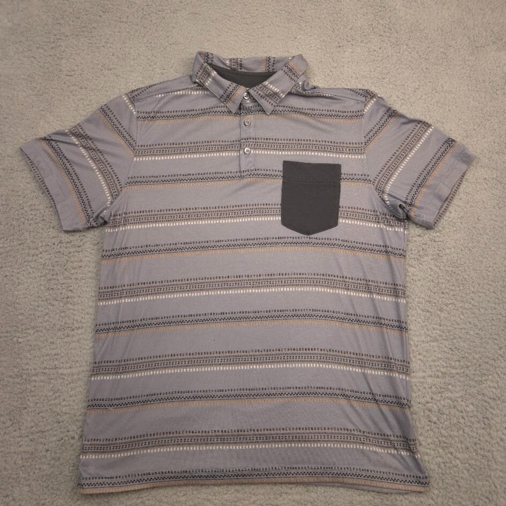 The North Face FlashDry Striped Polo Shirt Mens Large‎ Gray Black Pocket